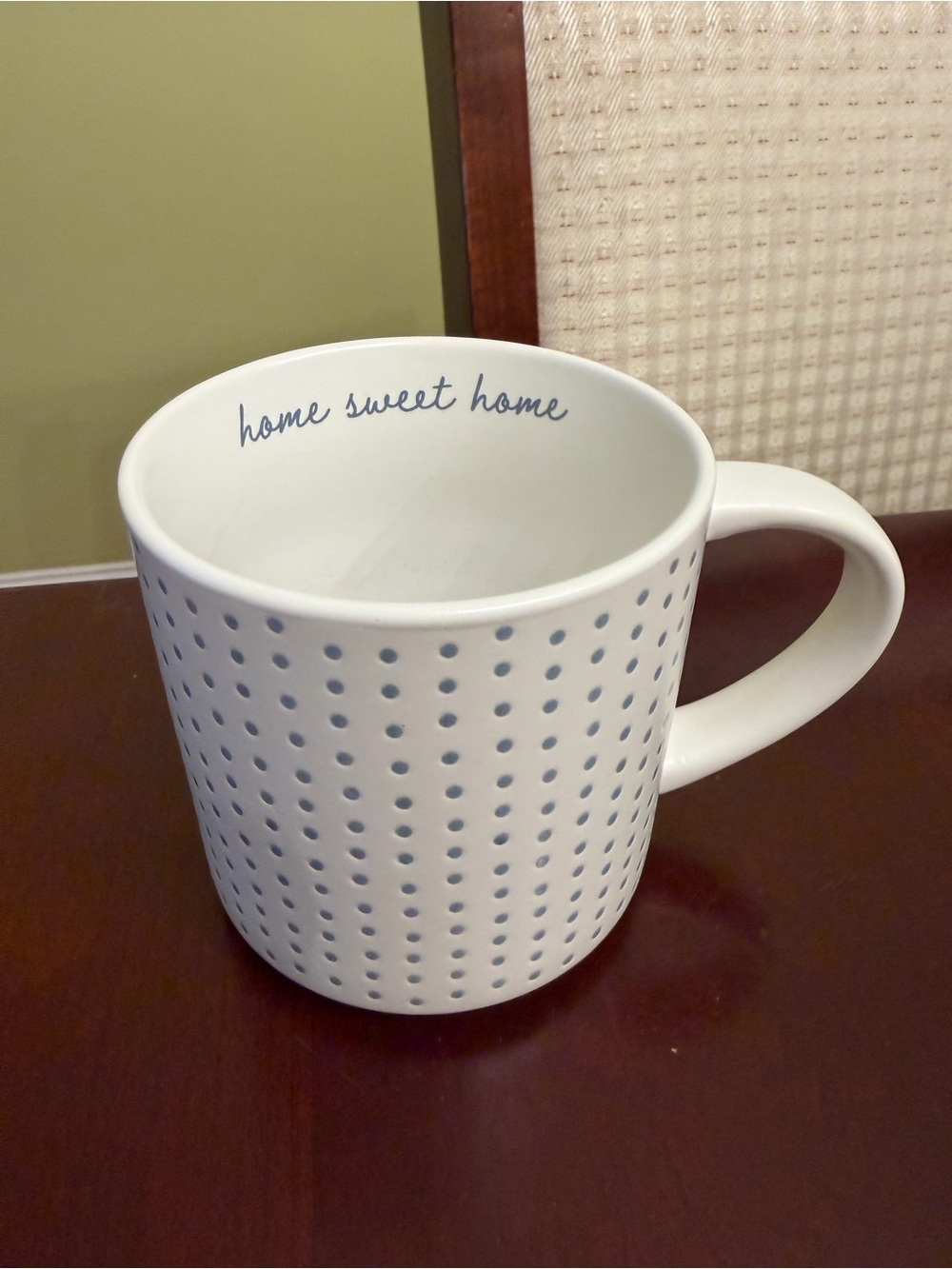 Threshold Ceramic Mug with Blue Polka Dots and 'home sweet home' Script